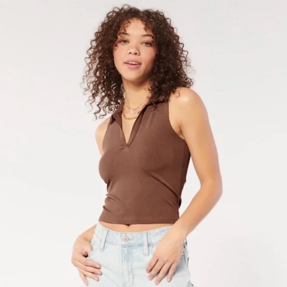 Hollister Brown Seamless Sleeveless Polo